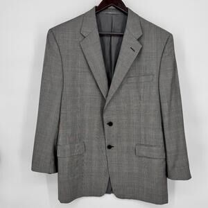 Hickey Freeman Sport Coat Blazer Mens 44R Gray Plaid Wool 2 Button Made USA